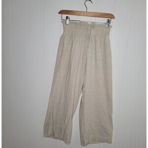 Rumor Paper Bag Waist Pants Women's 6 Linen Blend Wide Leg Coastal